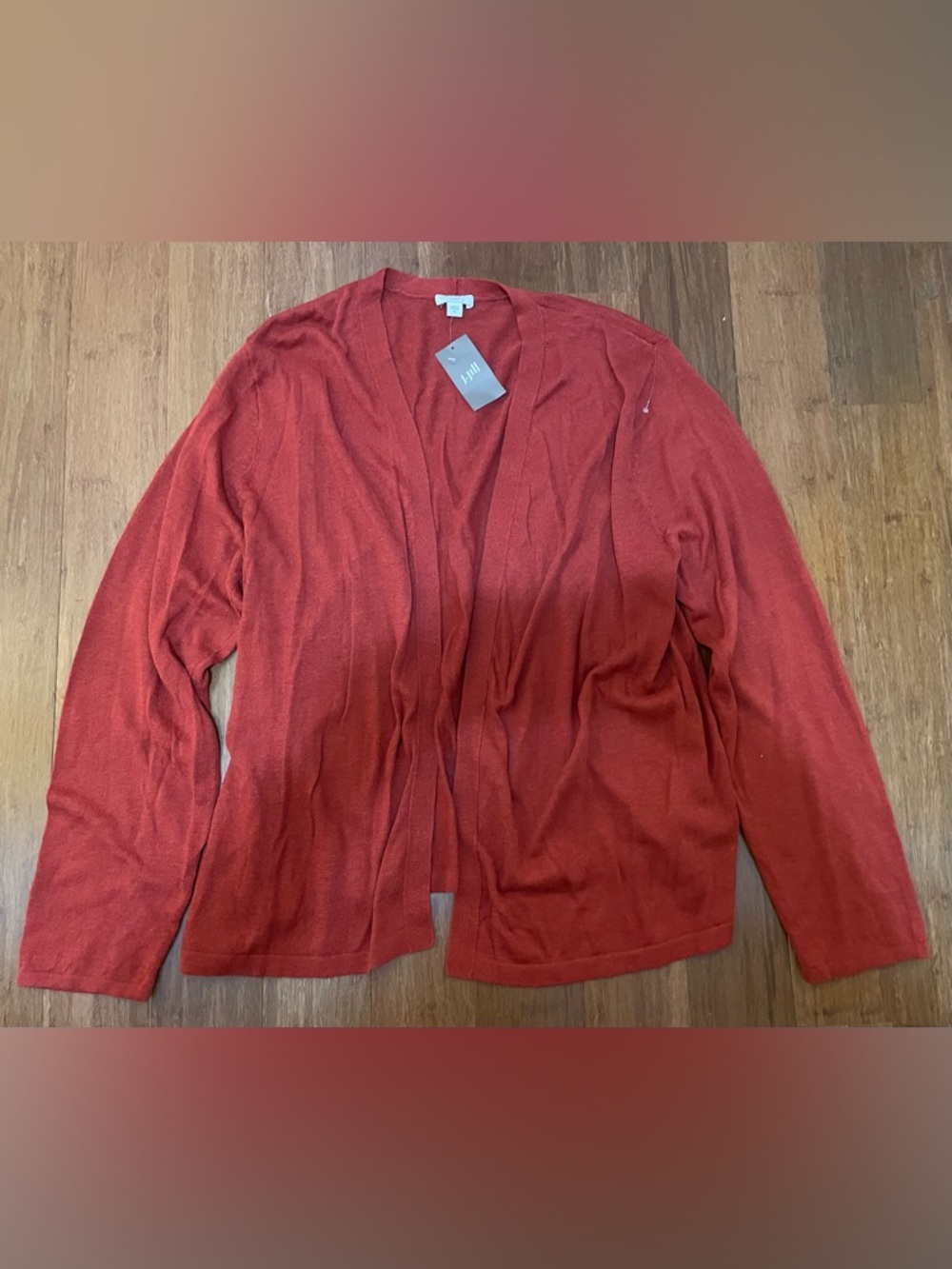 J.Jill Cardigan XL Slub Linen Open NWT Beach Sweater Red Orange Rust